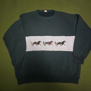 Vintage Hutch Dark Green Men's Crewneck Sweater with Polo Horse Design